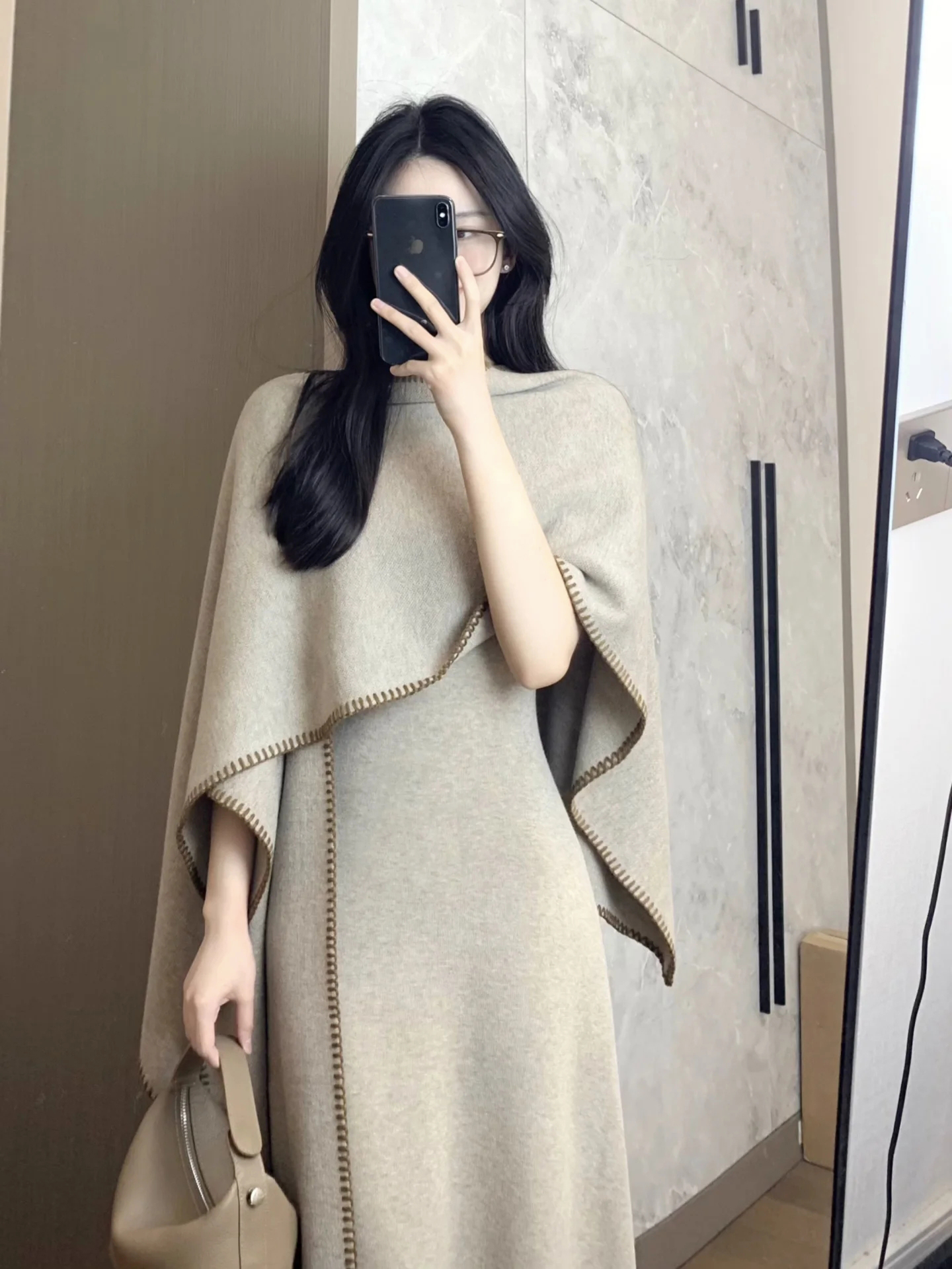 2026 Early Autumn Women's Knit Sweater Set with Cinched Waist and Slimming A-Line Long Dress Two-Piece - Image 3