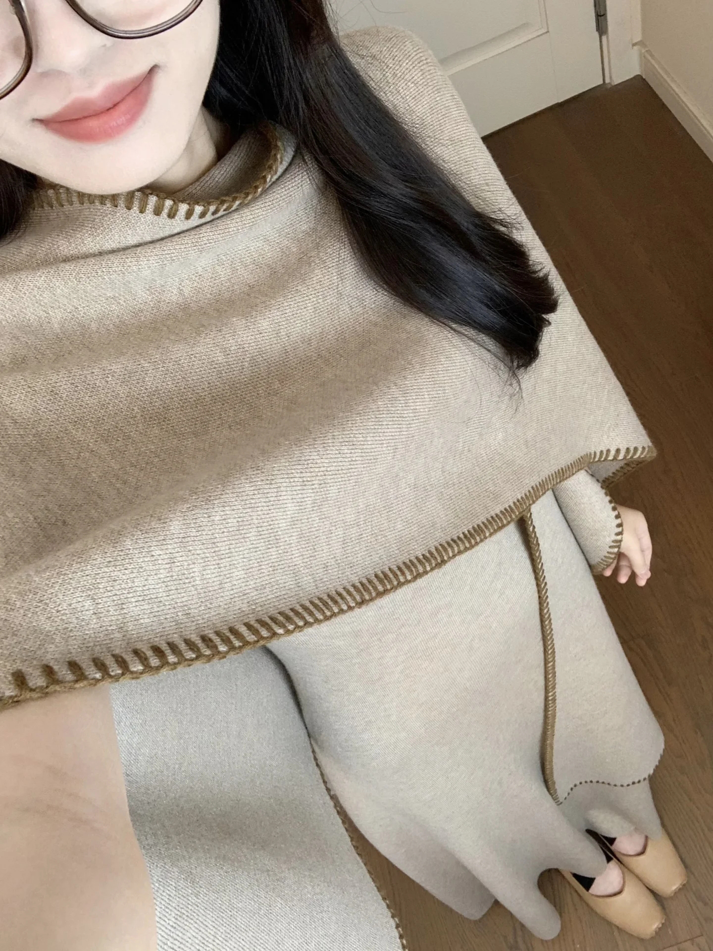 2026 Early Autumn Women's Knit Sweater Set with Cinched Waist and Slimming A-Line Long Dress Two-Piece - Image 4