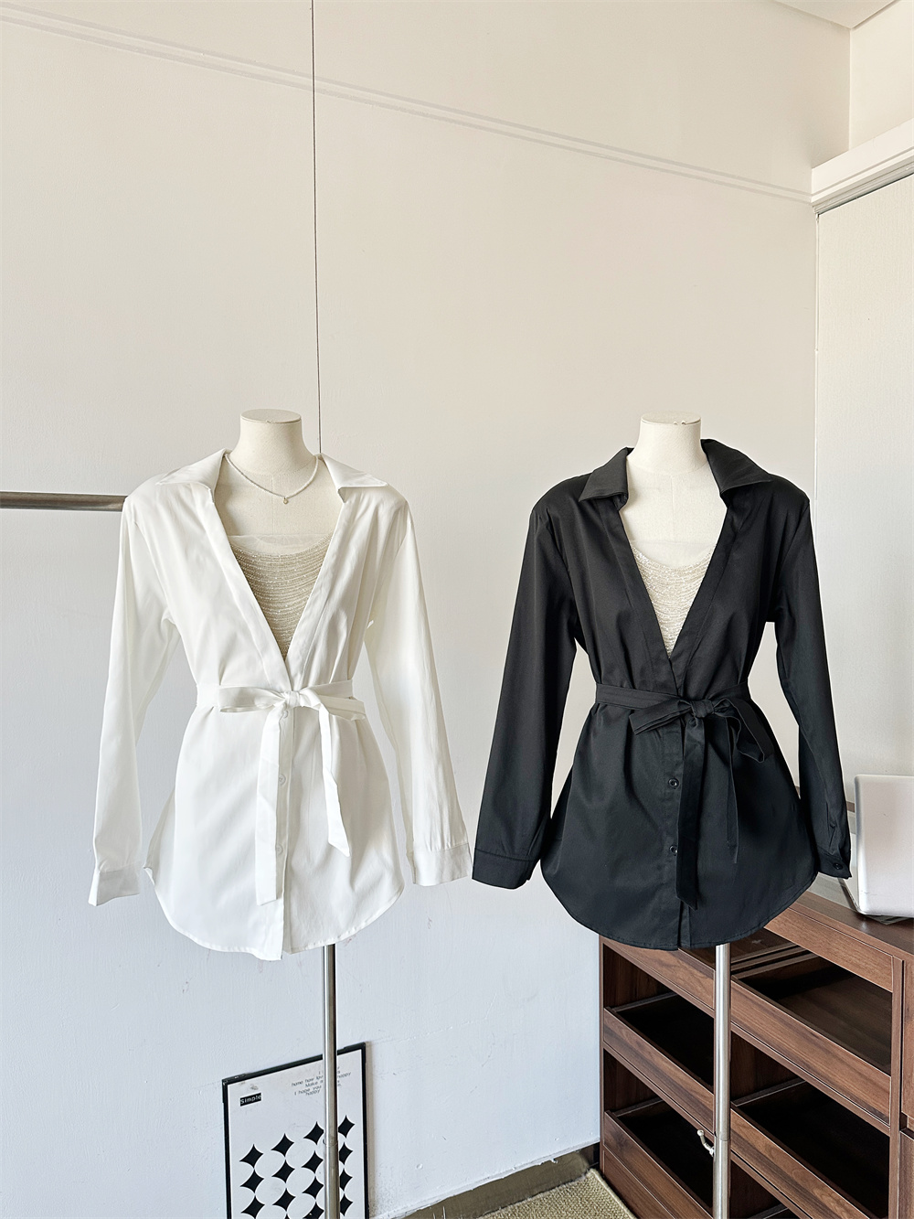 2026 Spring Korean Style Turn-Down Collar Long Sleeve Shirt for Women Slim Waist Top