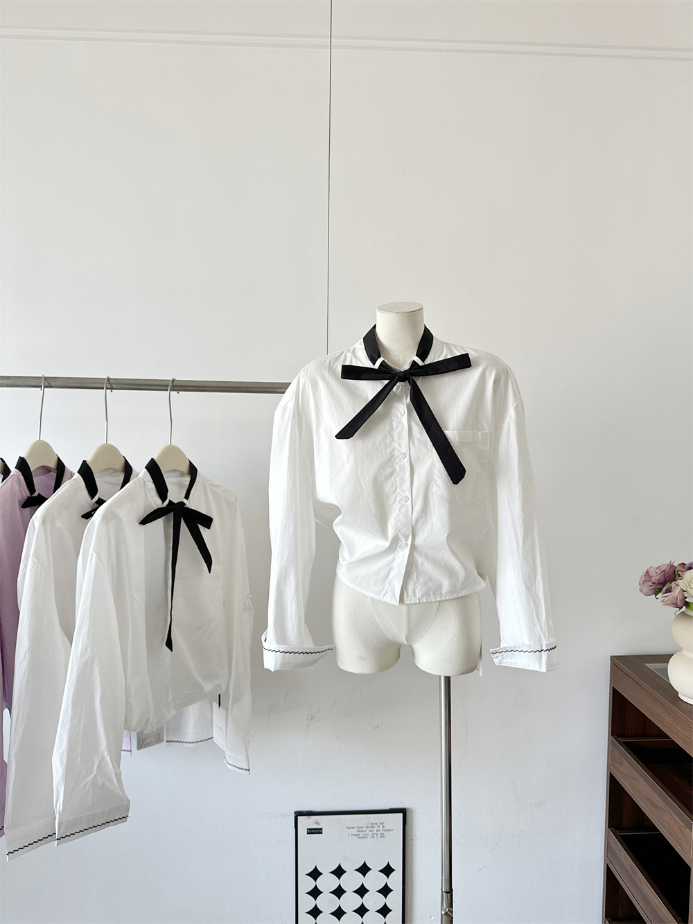 French Style Bow Tie Shirt Women Spring Long Sleeve Casual Top