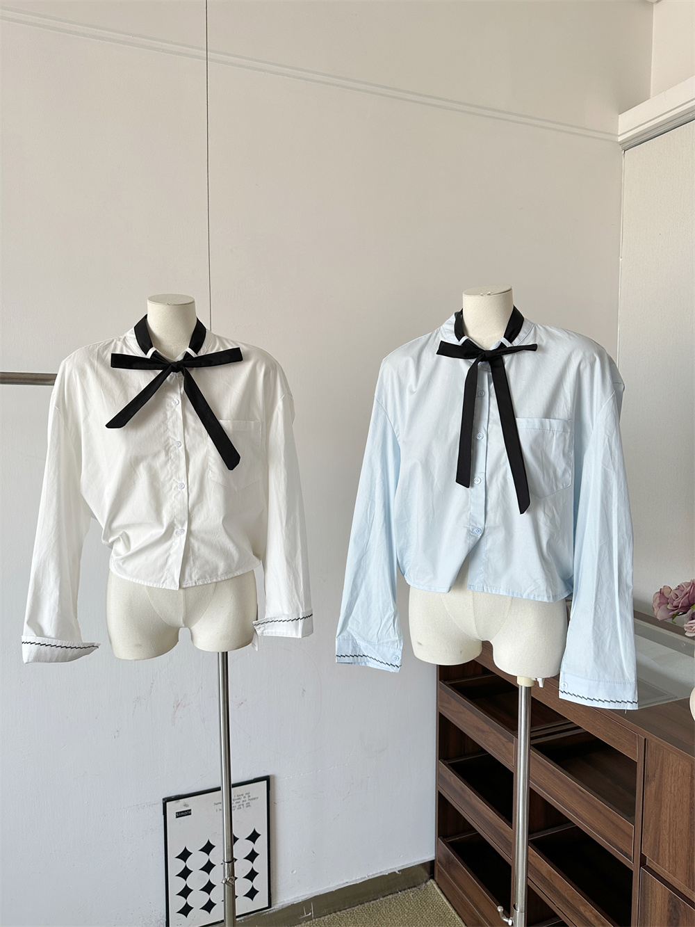 French Style Bow Tie Shirt Women Spring Long Sleeve Casual Top - Image 2
