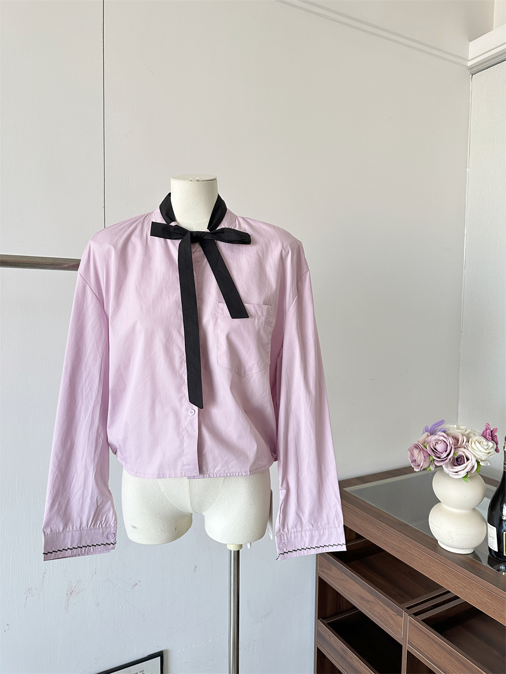 French Style Bow Tie Shirt Women Spring Long Sleeve Casual Top - Image 3