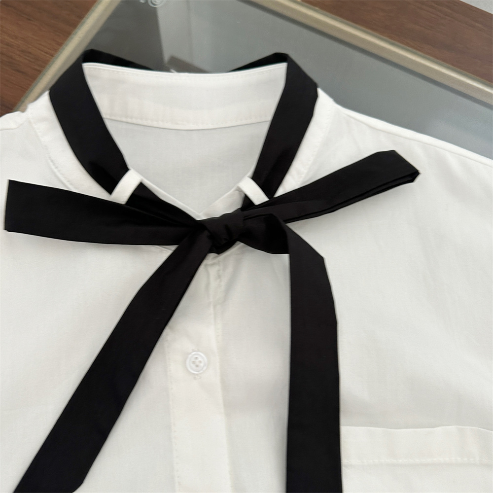 French Style Bow Tie Shirt Women Spring Long Sleeve Casual Top - Image 5
