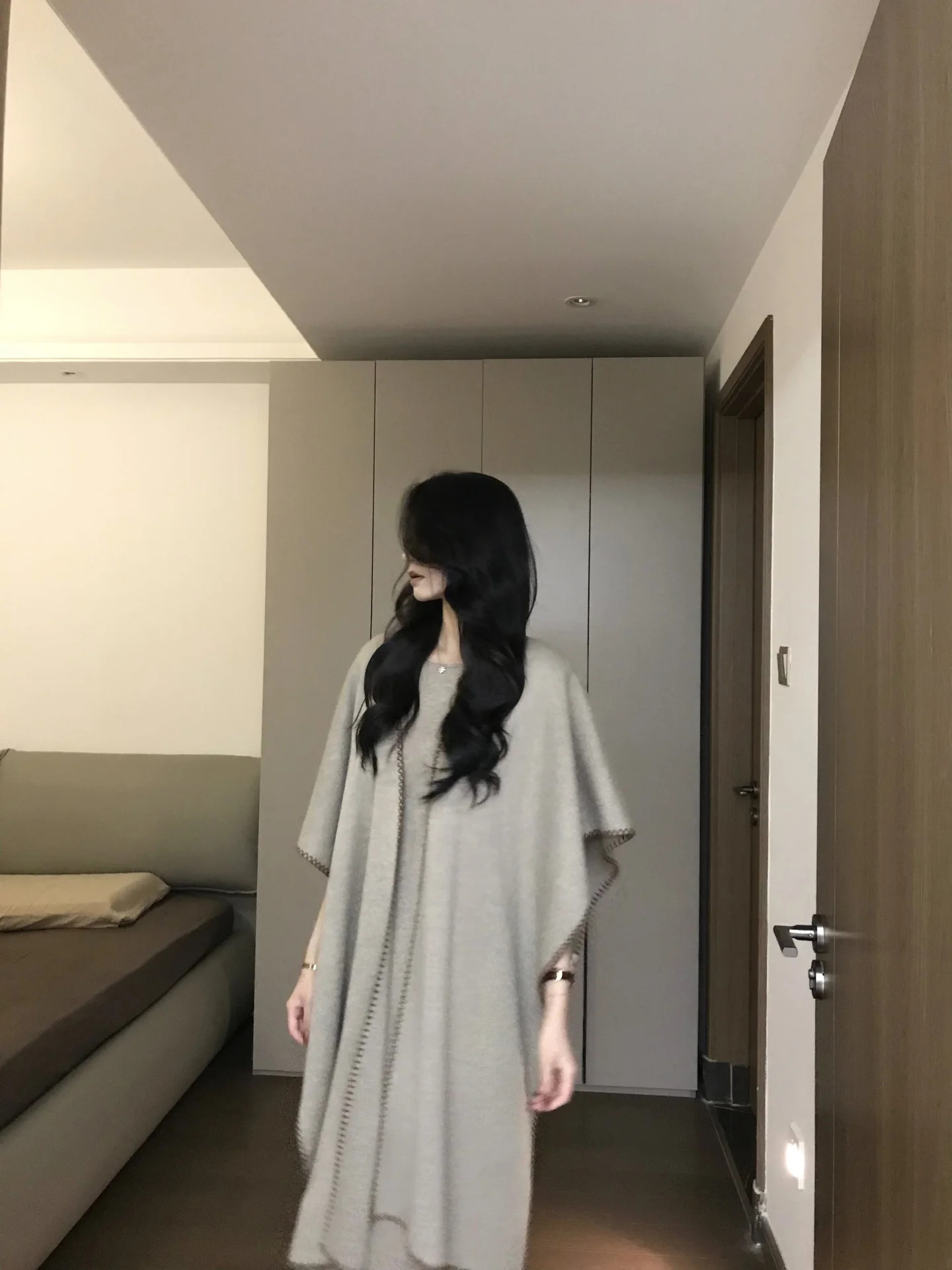 French-Style Camel Knit Dress and Shawl Two-Piece Set for Women - Image 4