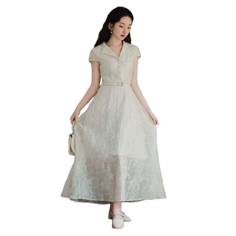French Vintage Embroidered A-Line Summer Dress - Image 5