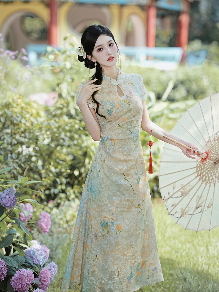 New Chinese Style Burnout Print Slimming Qipao Dress - Image 2