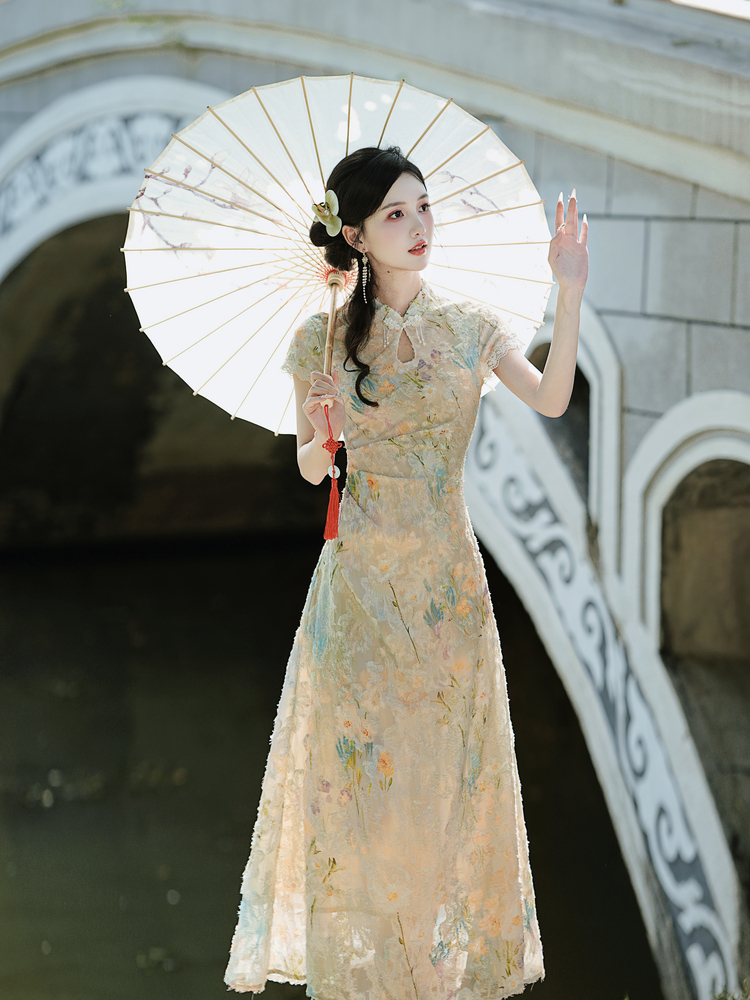 New Chinese Style Burnout Print Slimming Qipao Dress - Image 3