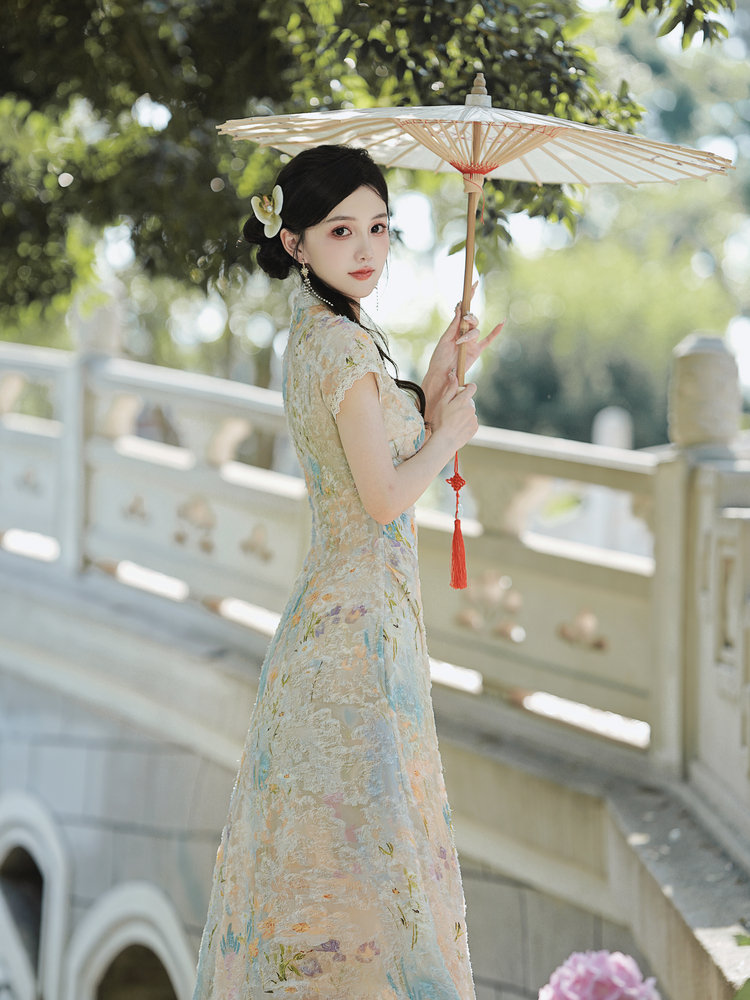 New Chinese Style Burnout Print Slimming Qipao Dress - Image 4