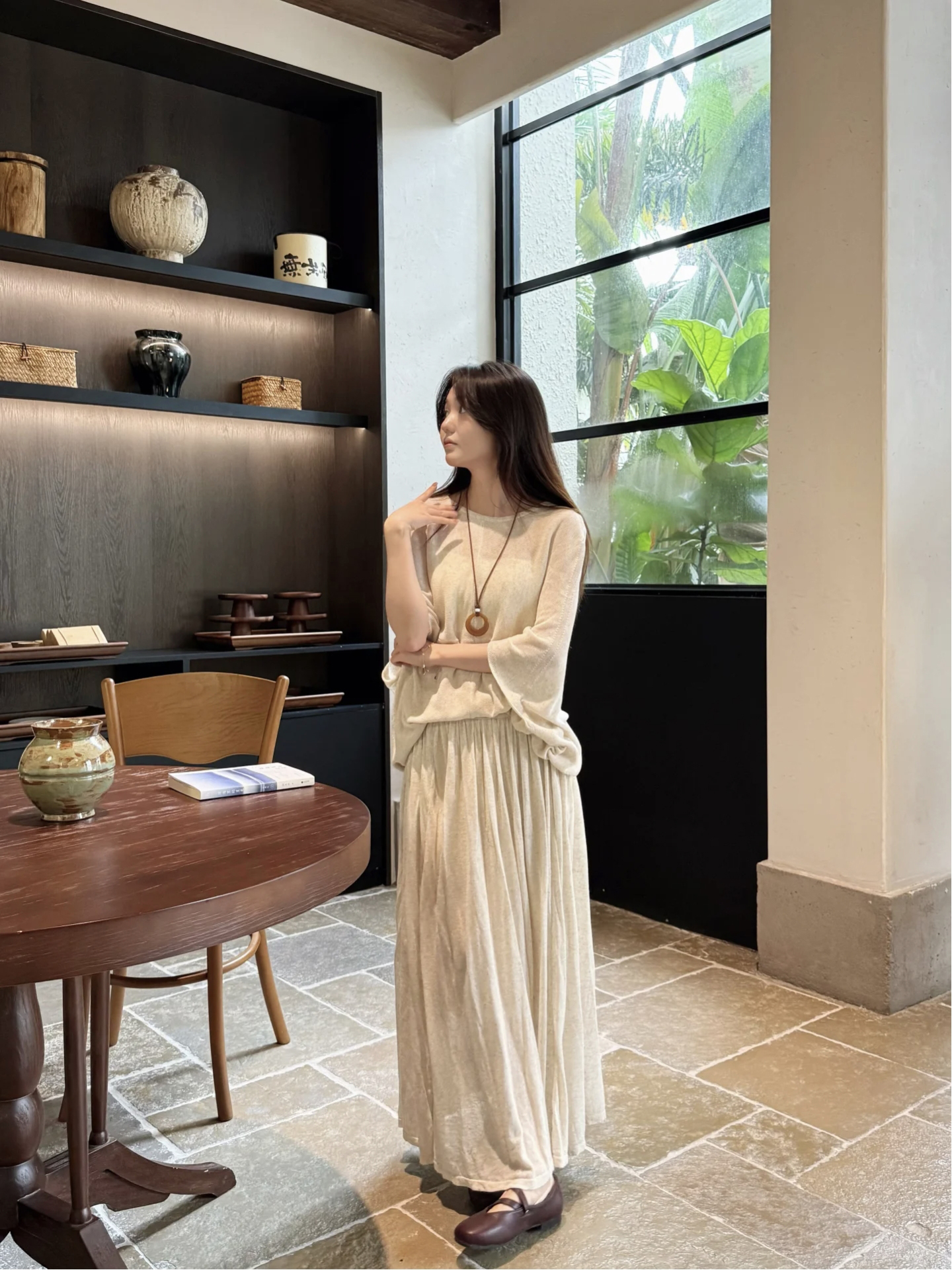 Soft Light Tencel Linen Knit Sweater and A-Line Skirt Set 2025 – Style fe2d4e