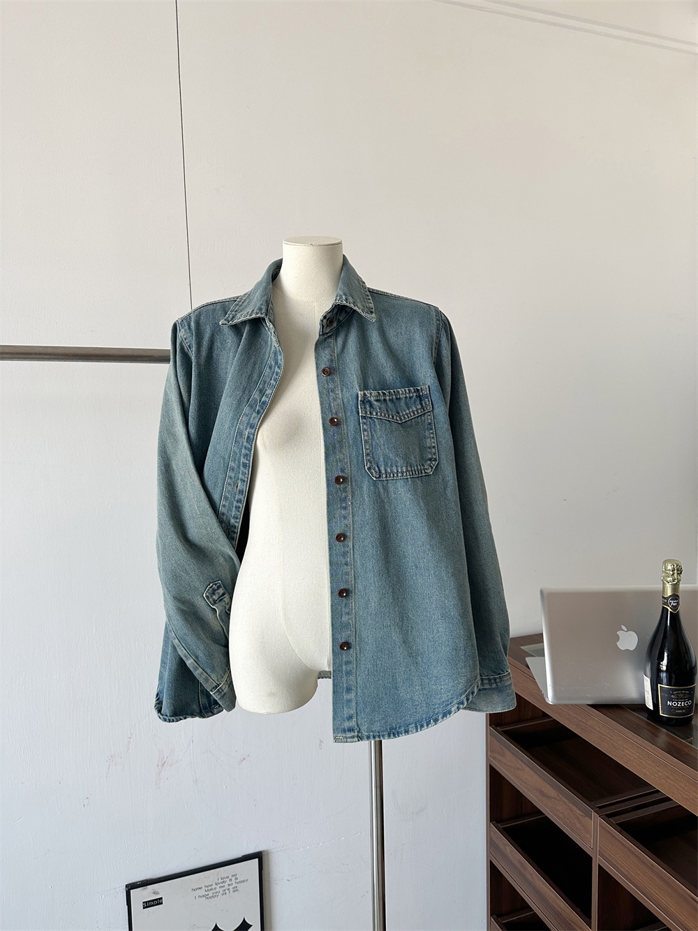 Spring Retro Hong Kong Style Washed Denim Shirt with Lapel Collar Loose Casual Versatile - Image 2