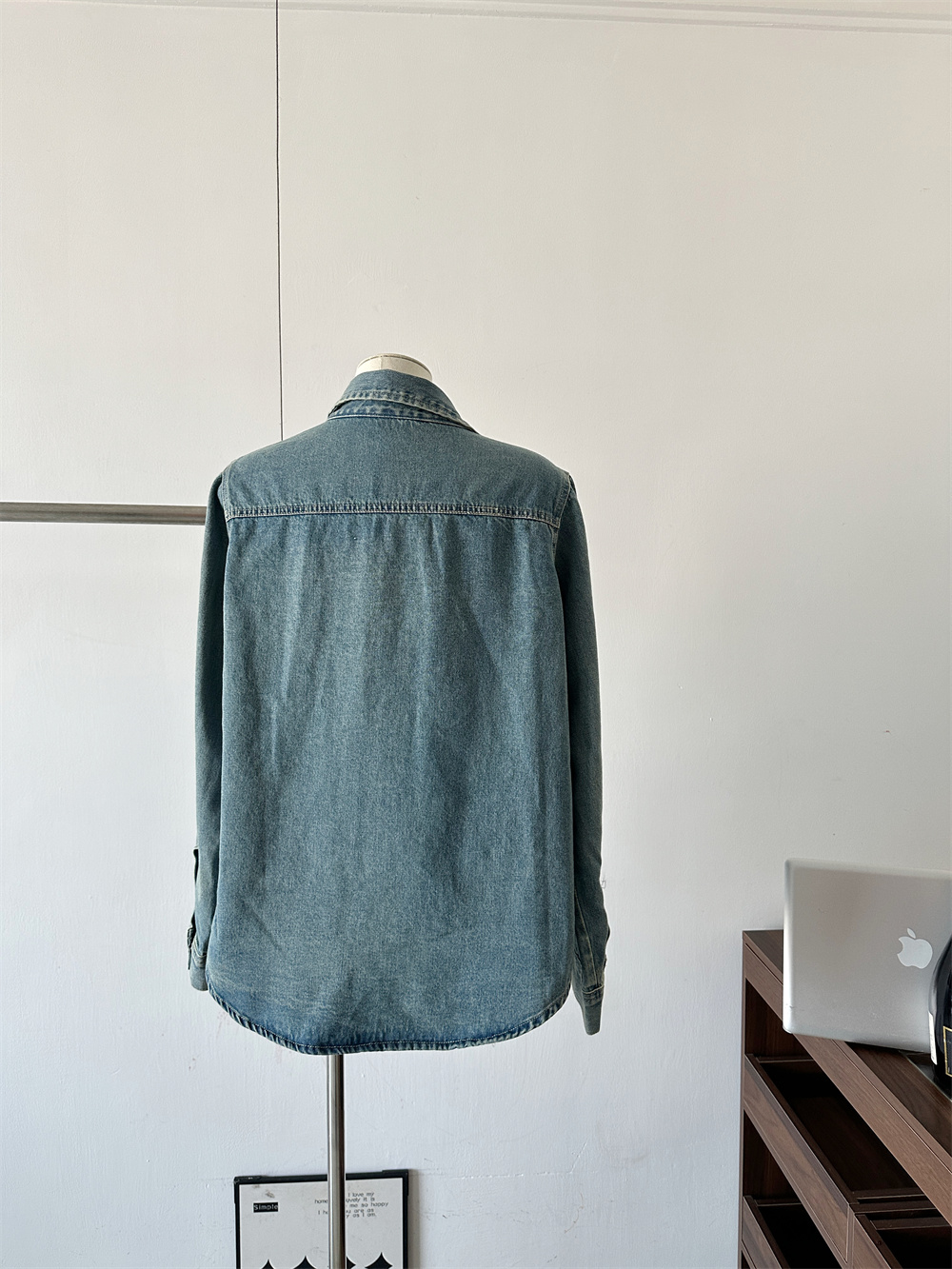Spring Retro Hong Kong Style Washed Denim Shirt with Lapel Collar Loose Casual Versatile - Image 4