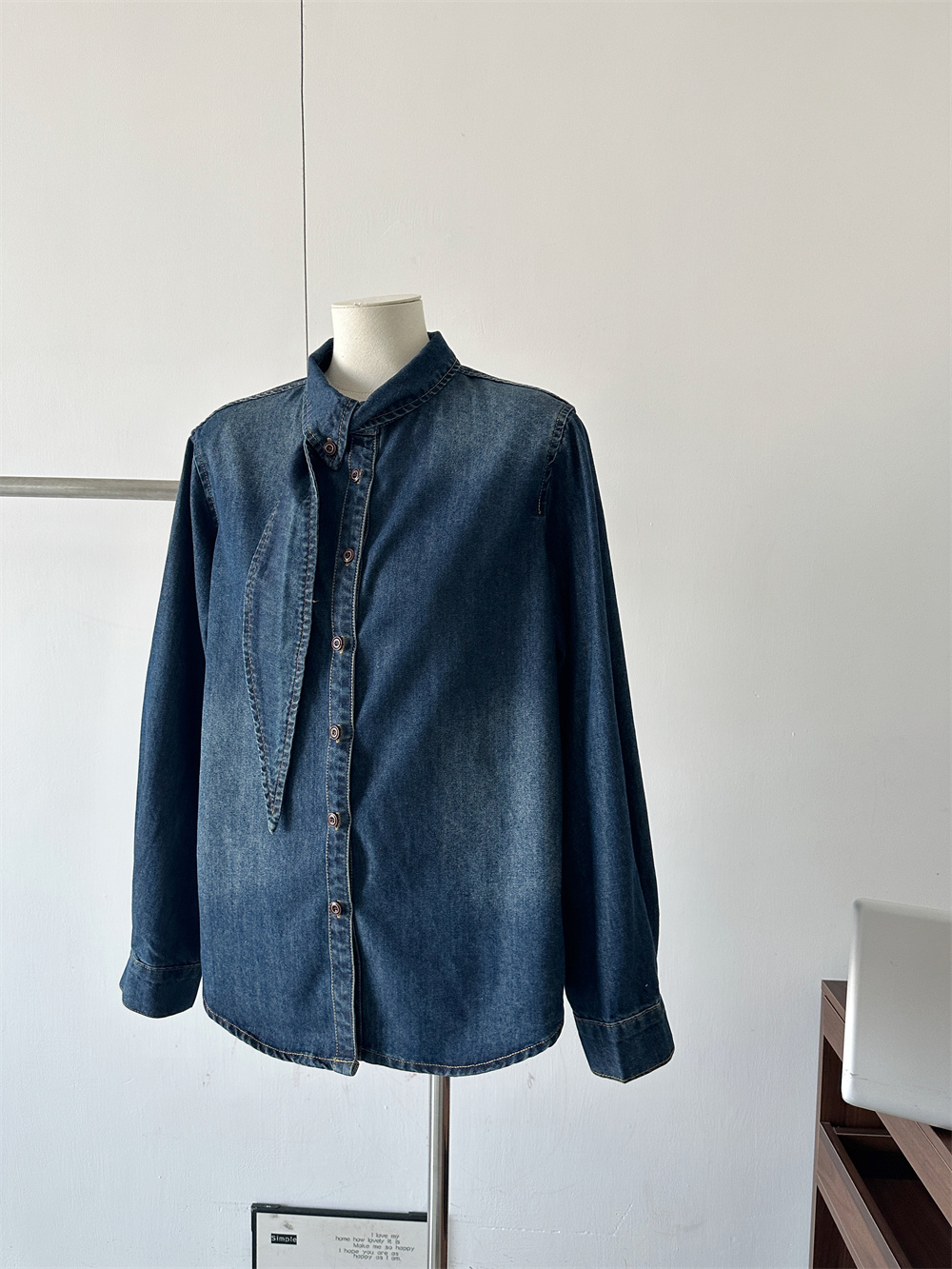 Women's Vintage Washed Slimming Denim Shirt Spring 2026 Long Sleeve - Image 2