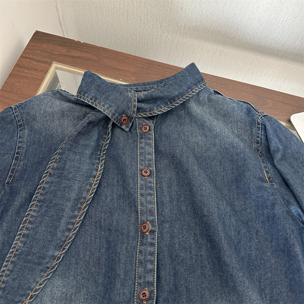 Women's Vintage Washed Slimming Denim Shirt Spring 2026 Long Sleeve - Image 5