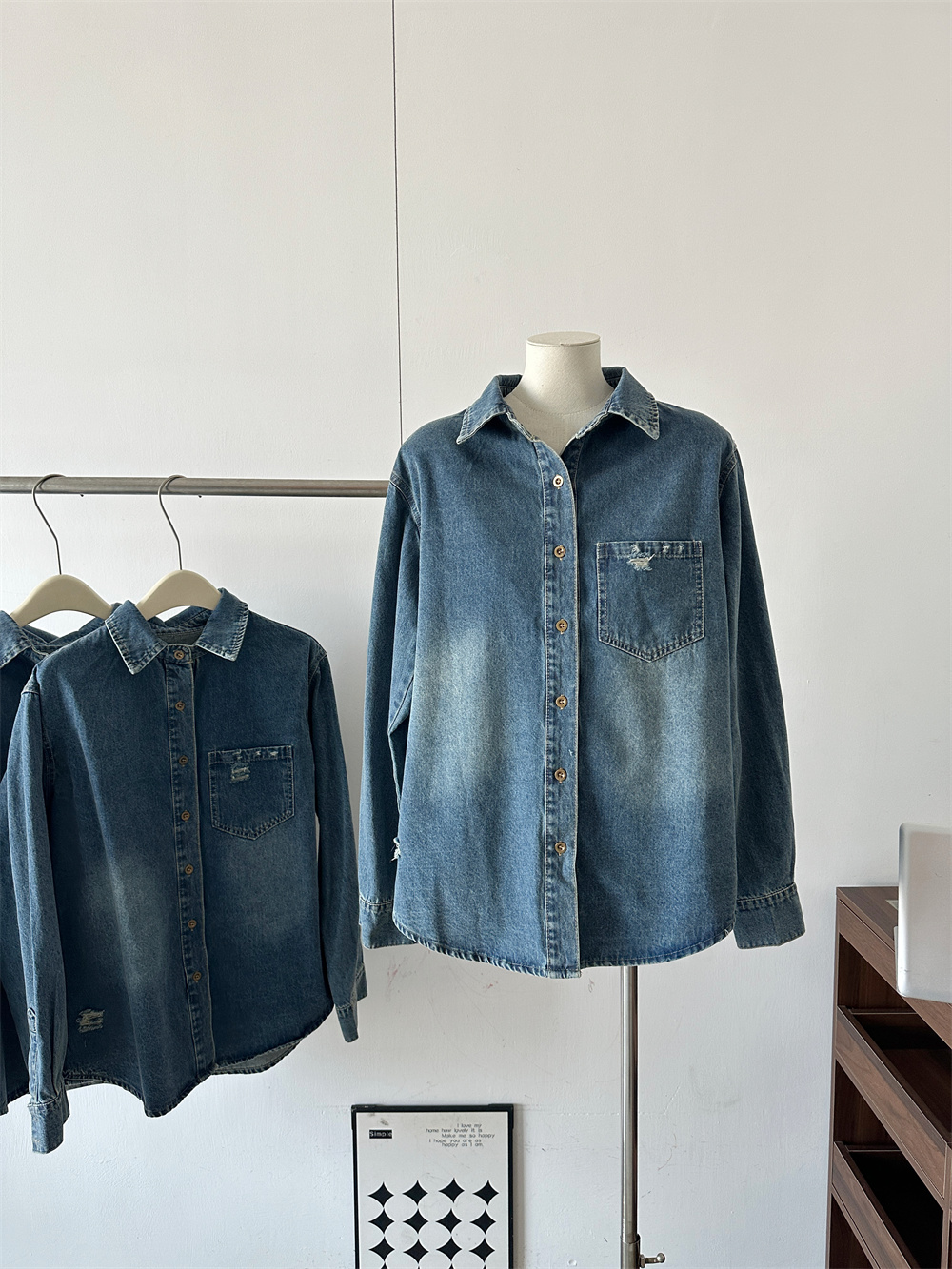 Women's Washed Distressed Denim Shirt 2026 Spring Loose Fit Casual Outerwear