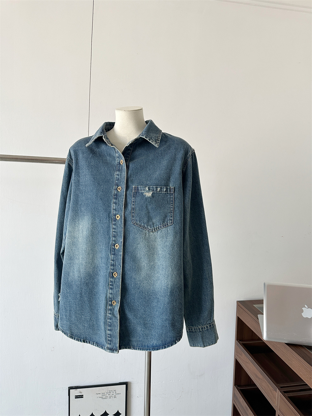 Women's Washed Distressed Denim Shirt 2026 Spring Loose Fit Casual Outerwear - Image 4